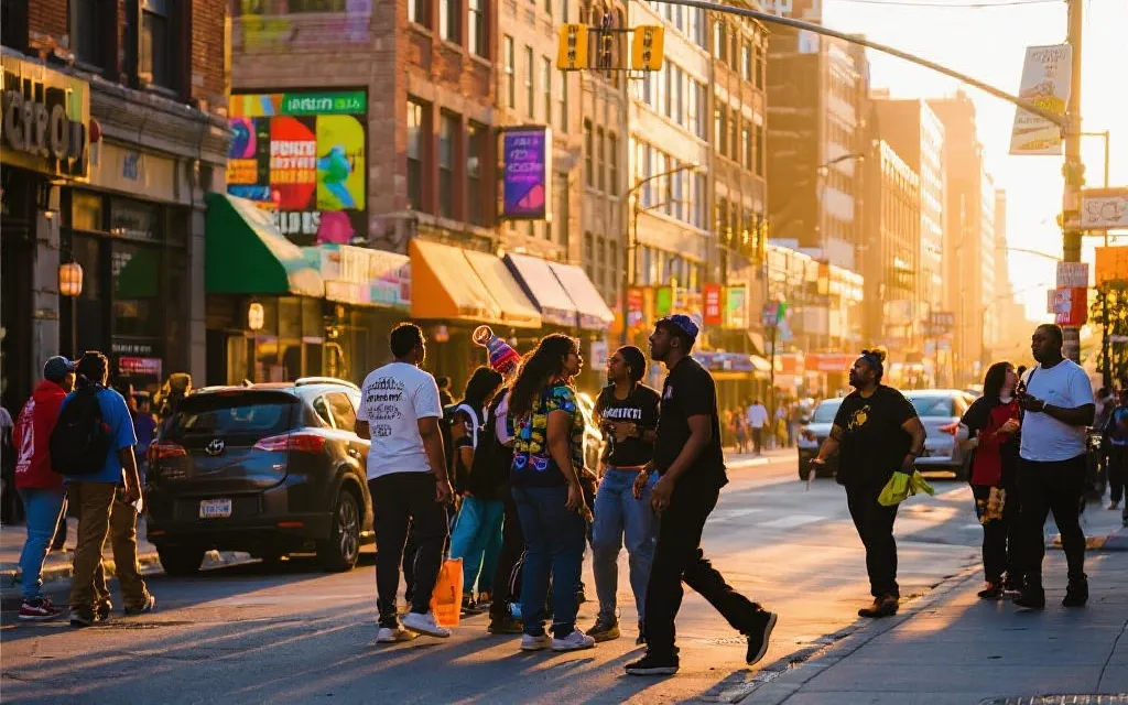 多伦多街区与湖滨黄昏的摄影取景氛围图